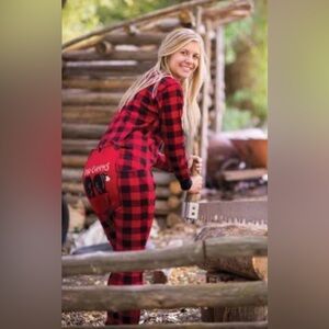 Lazy One Onesie Bear cheeks Buffalo plaid onesie with bum flap XL